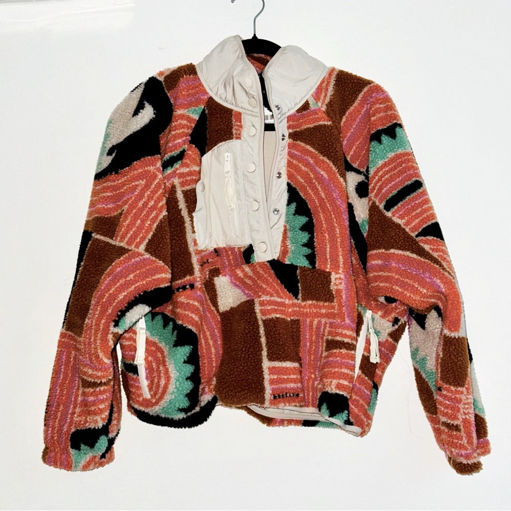 FP Movement by Free People Womens Rocky Ridge Fleece Pullover Small Orange Multi